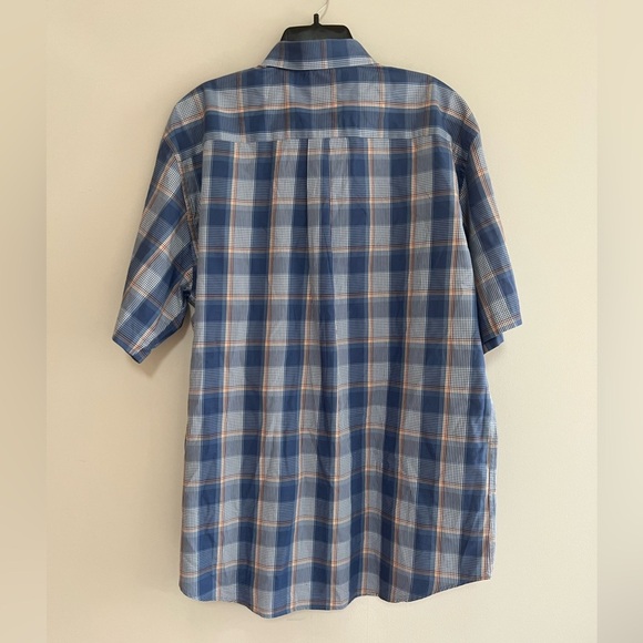Peter Millar Short-Sleeve Button Up Tartan Plaid Sport Shirt, Blue/Yellow, XL - Picture 2 of 6